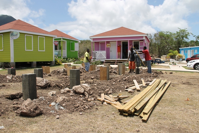 Ongoing work on new units at the Nevisian Artisan Village next to the Nevis Craft House at Pinney’s on June 16, 2016, with newly constructed washrooms at the extreme right